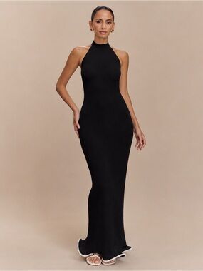 MESHKI Black Halter Neck Maxi Dress
